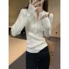 Spring Single-breasted Slim-fit Pit Strip Knitted Sweater Women's Crew Neck Pullover Long-sleeved Top Lazy Wind Bottoming Shirt