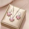 Pink Heart Pendant Necklace Earrings Women's Fashion Shiny Zircon Stud Earring Necklace Romantic Party Wedding Zircon Sets