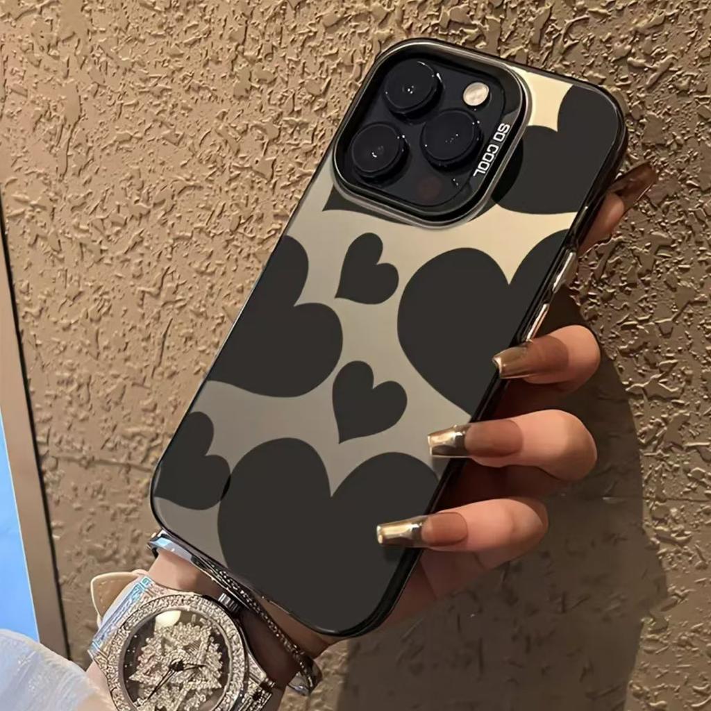 Foreign trade new black heart pattern for apple 16/15/14 pro mobile phone case 15promax13/12/11X