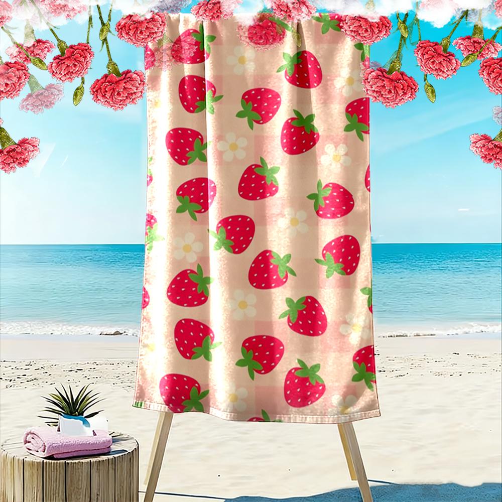 Strawberry and Daisy Pattern Beach Towel Beach towel quick-drying for travel outdoor sports jogging beach and swimming