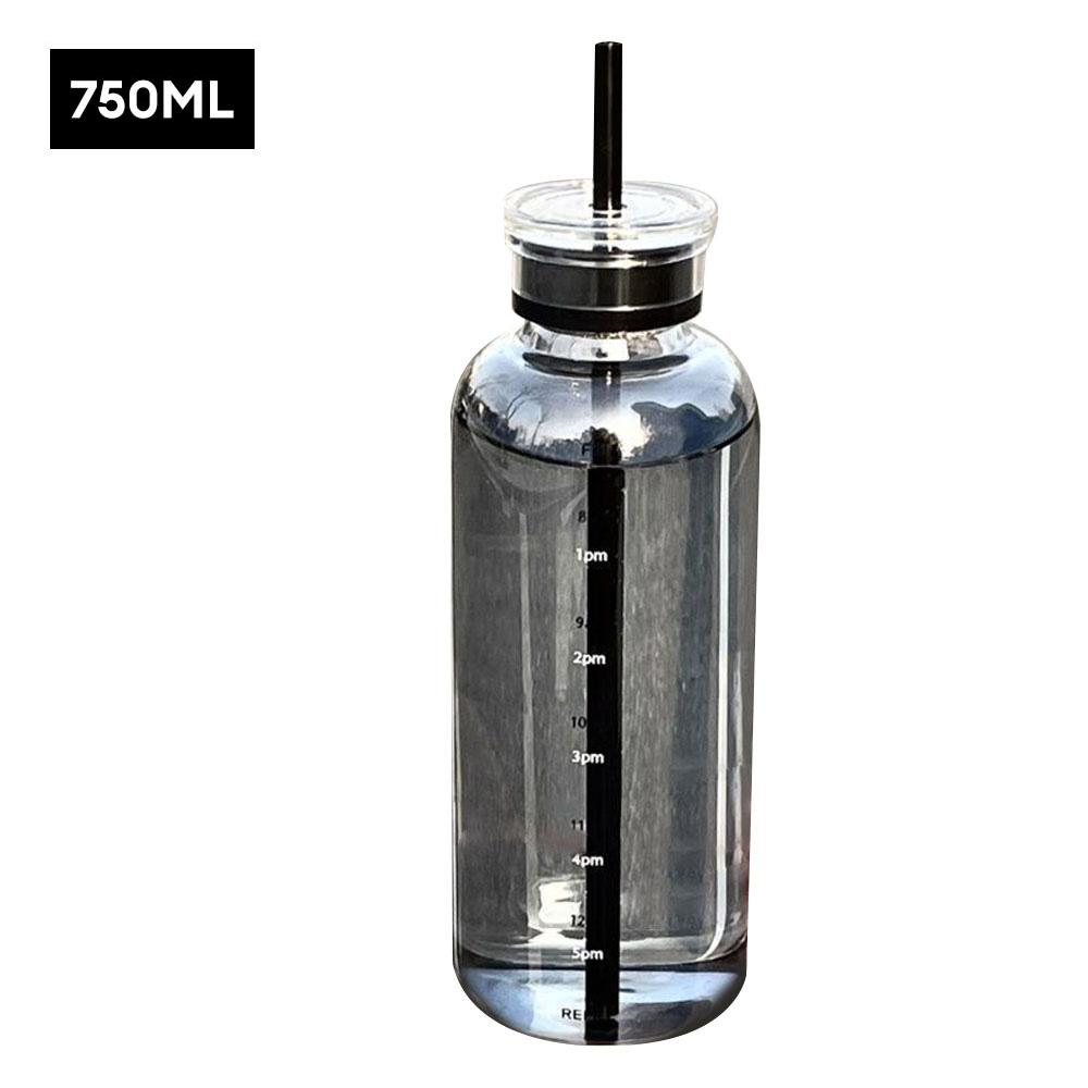 

Стеклянная бутылка для воды большой емкости 750 мл с соломинкой, 2 крышки, портативная бутылка для напитков, чашка для сока, молока, кофе, портативная чашка с соломинкой 750ml чёрный