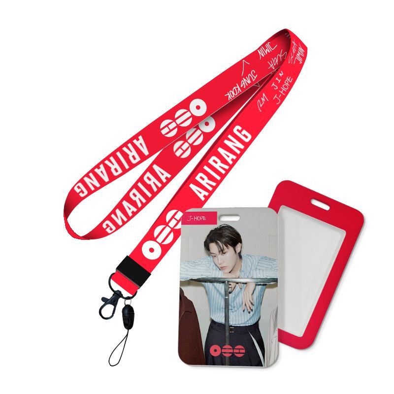Kpop Idol BTS World Tour ARIRANG Lanyard and Card Holder Set, Printed Neck Strap with ID Badge Sleeve Photocard Protector for ARMY