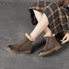 Johnature Genuine Leather Plush Warm Ankle Boots Round Toe Soft Soled Versatile Women's Cotton Boots
