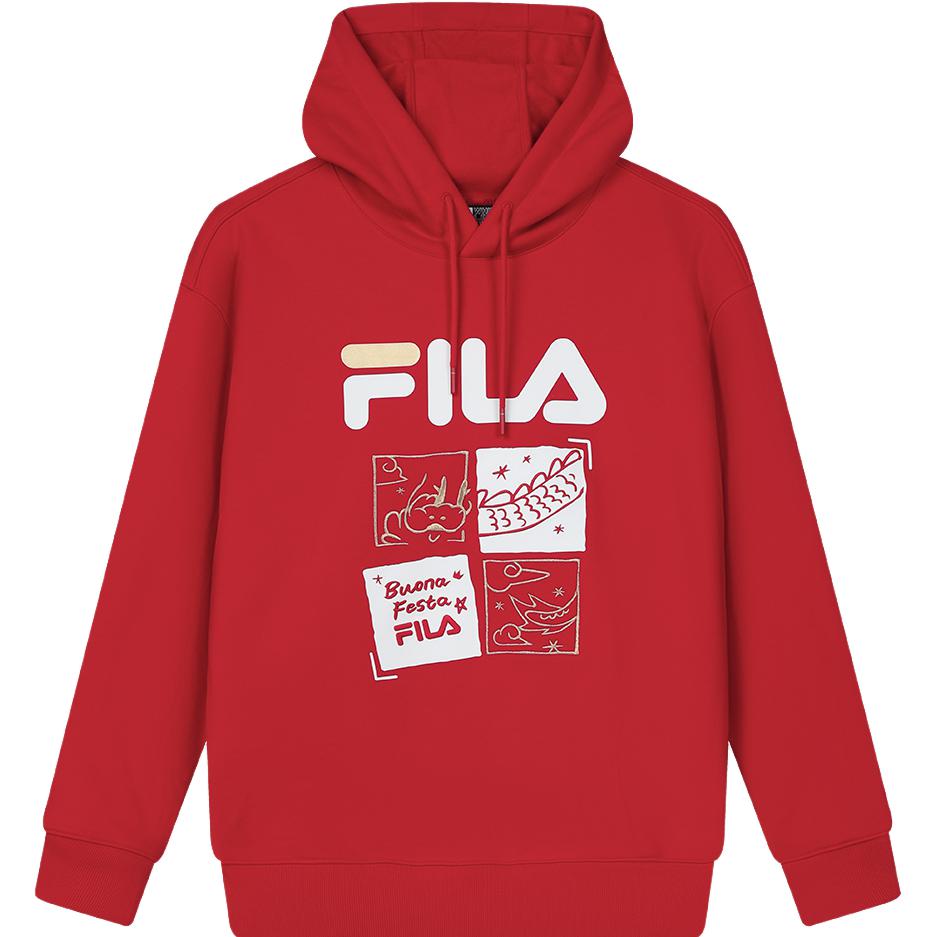 

FILA Da Da Long Series New Year Couple Loose Hoodie Unisex Hoodies Legendary-Red F11U419204FRD L
