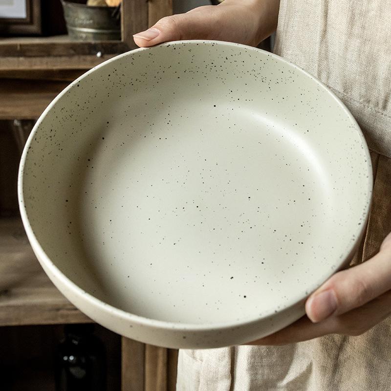 Practical And Thick Vegetable Bowl 8-Inch Sesame Glazed Vegetable Bowl Personalized Retro Salad Bowl Export Ceramic Bowl