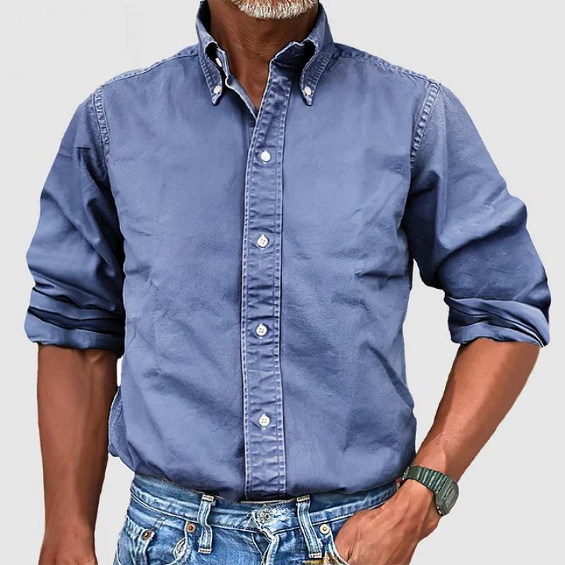 Men S Casual Business Solid Color Turn Down Collar 3 4 Sleeve Shirt