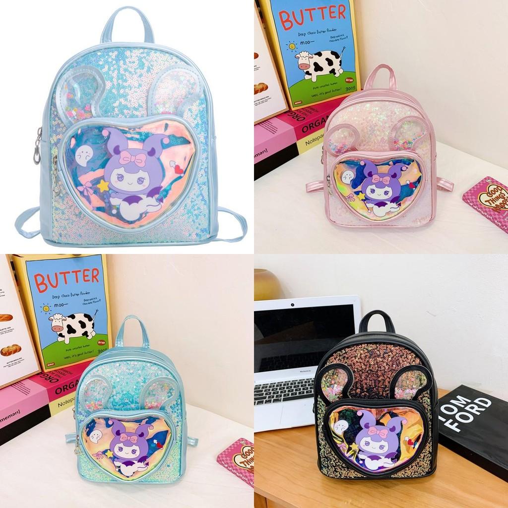Kuromi Cartoon Pattern Backpack With Glitter Sequin For Kindergarten Kids