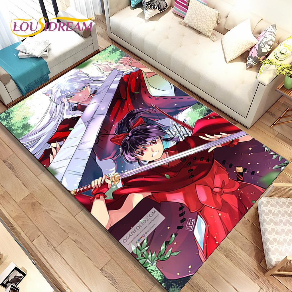 Anime Inuyasha Cartoon Area Rug Large,Carpet Rug for Living Room Bedroom Sofa Doormat Decoration,kids play Non-slip Floor Mat 3D