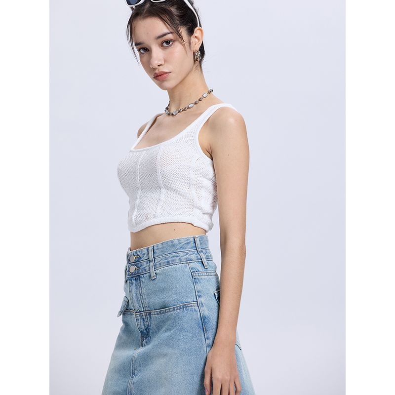 Za2025 Summer New Women clothes Versatile Slimming Sexy Navel Short Knitted Sling Sleeveless Vest Top