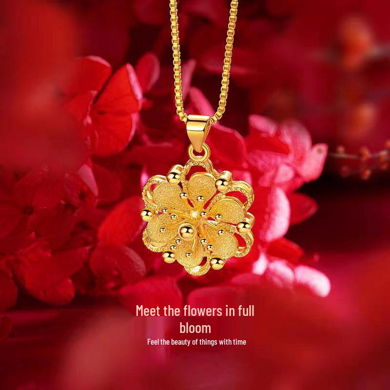 Vietnam Sand Gold-Plated Flower Pendant Necklace - Long-Lasting Color, Elegant Clavicle Chain