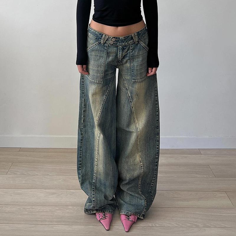 Retro Washed Loose Low-waist Jeans