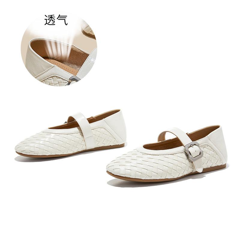 

First layer sheepskin insole Mary Jane shoes women s spring new shallow mouth fashion single shoes casual versatile women s shoes trend 40 бежевий