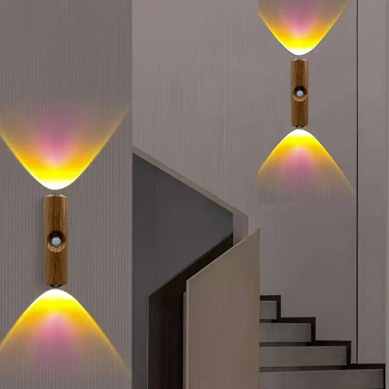 1/2/3pcs Walnut Color LED Smart Light Motion Sensor Charging LED Wall Light Suitable for Corridors Kitchens Wardrobes Bedrooms