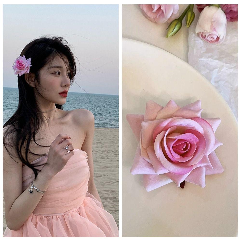 Bohemian Style Flower Hair Clip Cloth Girl Hair Clip Cute Red Rose Hairpin  Beach