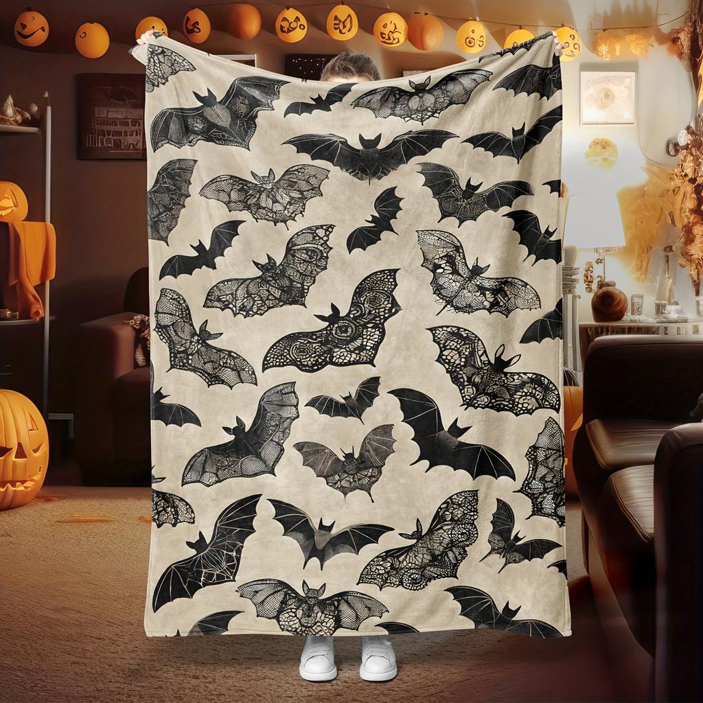 Cozy Flannel Halloween Throw Blanket - Spooky Bat Design In Black & Brown, Soft & Warm for Couch, Bed, And Sofa Decor, Perfect