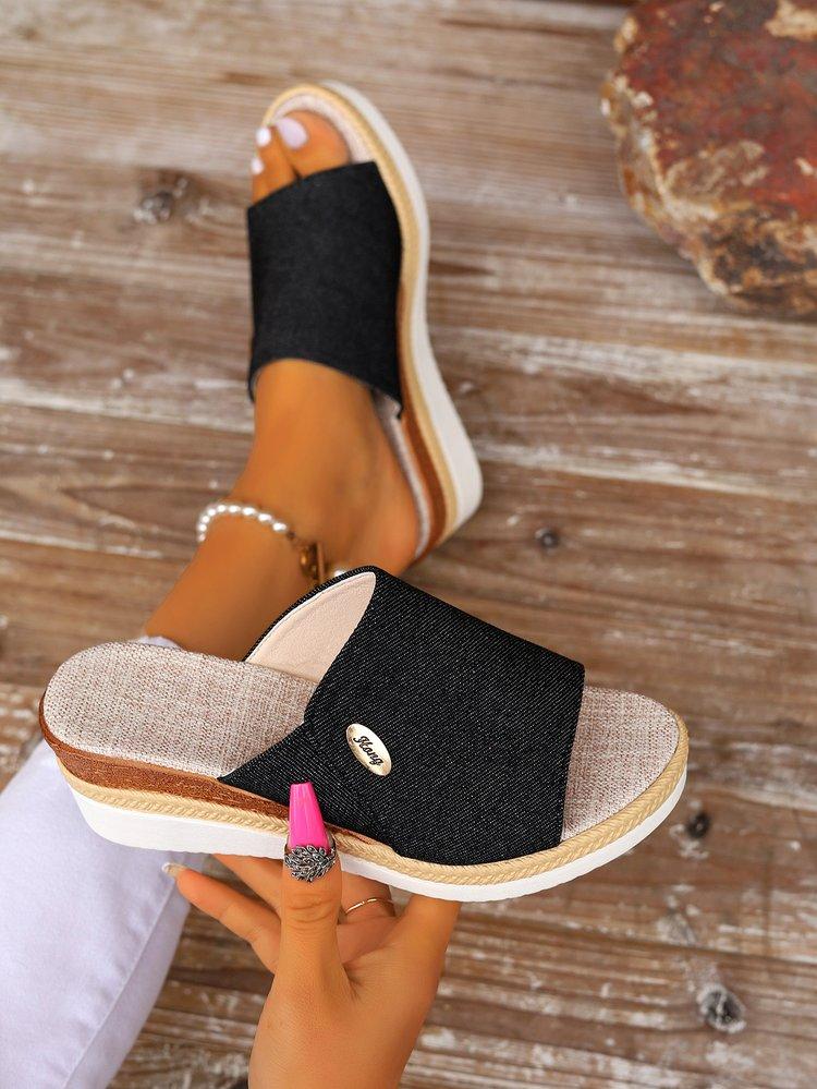 Summer New Plus Size Women'S Shoes Foreign Trade Slippers Woman Slippers Wedge Heel Thick Sole Lightweight Casual Shoes