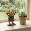Cute Cat Holding Fish Ornament Rustic Farmhouse Figurine with Fish, Resin Statue, Vintage Housewarming Present for Friends Hand Painted Desktop