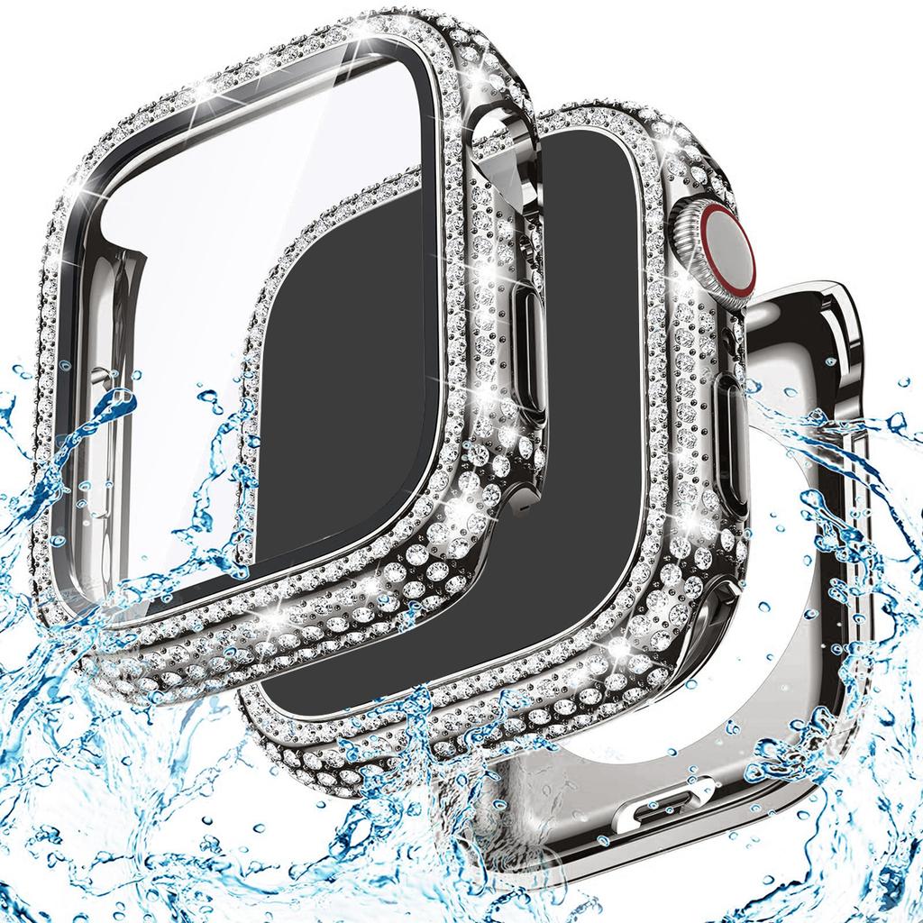 Glass+Bling Cover For Apple Watch Case 44 45mm 41mm 40mm 42mm 44 mm Diamond bumper+Screen Protector iwatch series10 9 8 7 5 6 SE