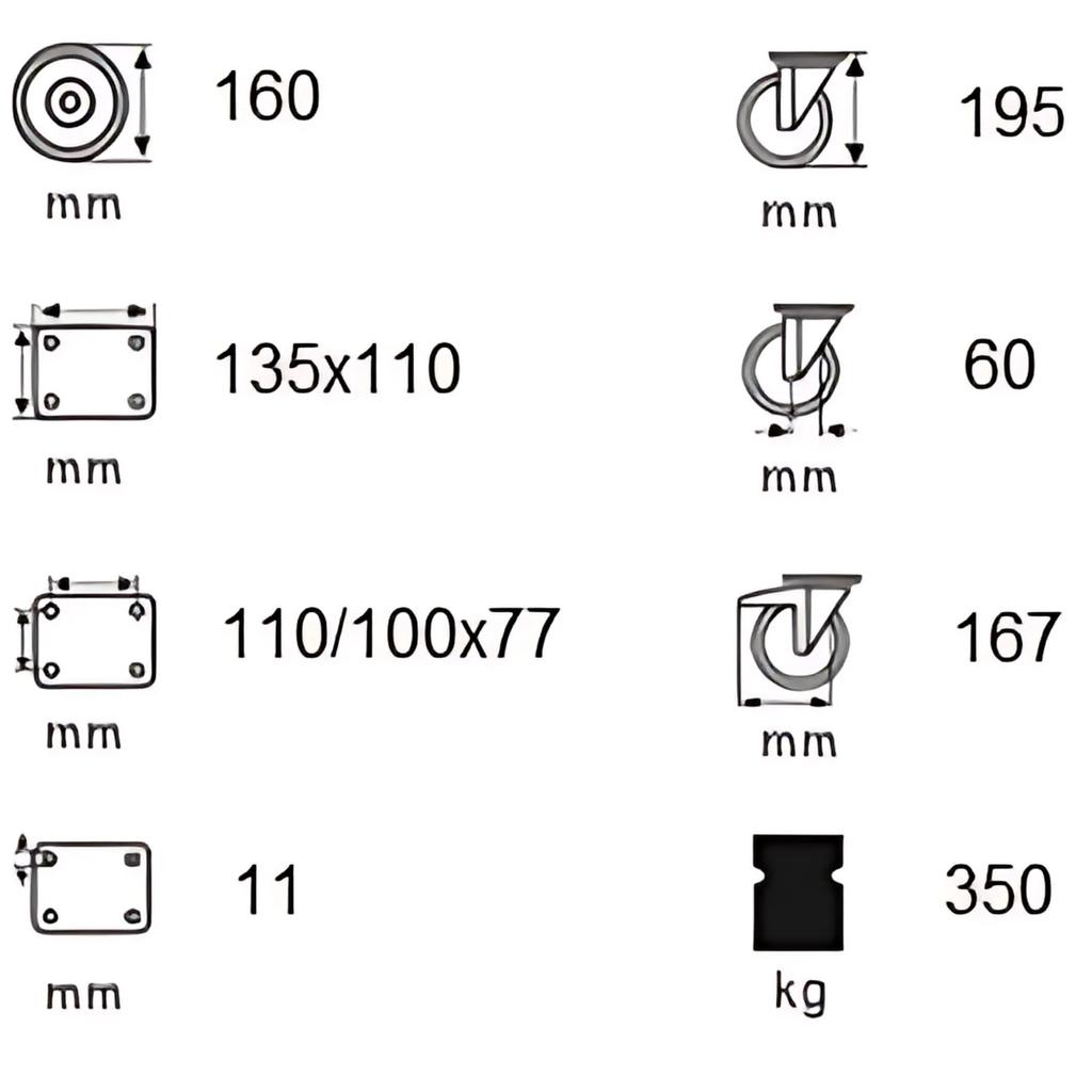 Fixed Wheel Set 160mm 350kg FPAB 1603 Aluminum-rubber