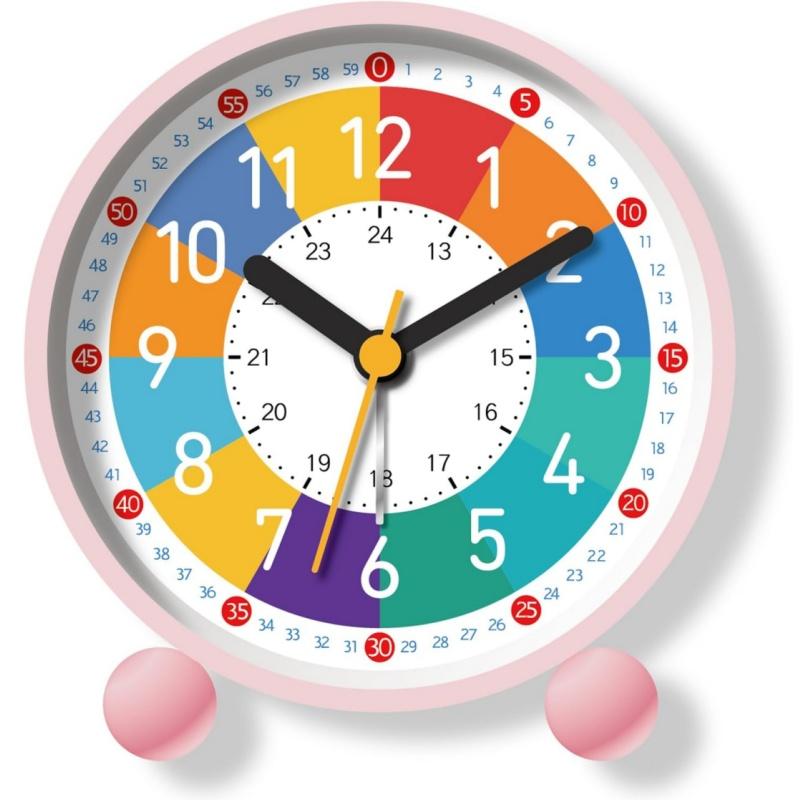 

Early Learning Desktop Alarm Clock Children Wake Up Alarm Clock to Tell Time Living Room Bedroom Silent Desktop Clock розовый