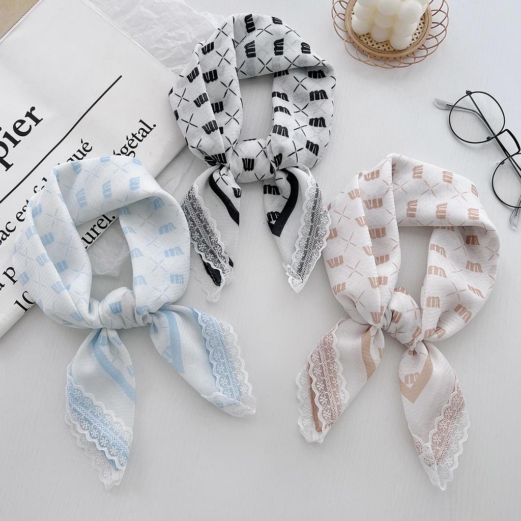 Versatile Decorative Lace Small Square Scarf Silk Scarf Female Simple Temperament Small Scarf