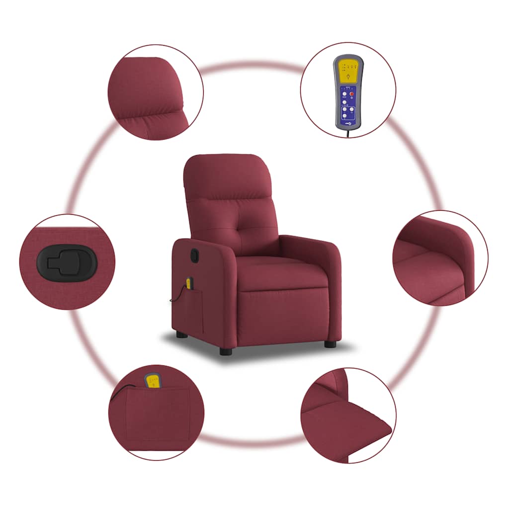 Vidaxl Reclining Massage Chair, Wine Red, Fabric Upholstered