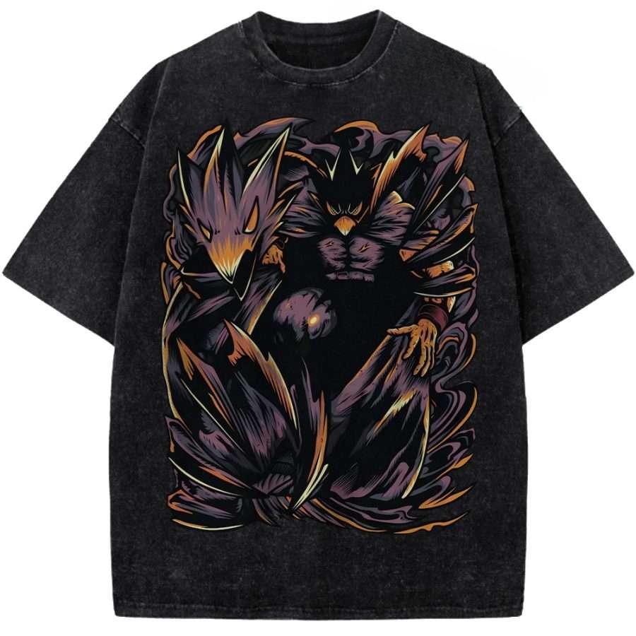 Anime My Hero Academia Tokoyami Fumikage Clothing Men Women Tshirts Washed Cotton Tee Retro Oversized T-shirt Harajuku T Shirt S чёрный