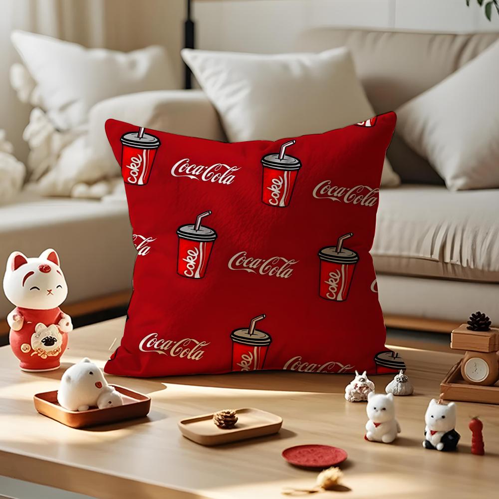 Cartoon C-Cocas C-Colas Cushion Cover Silky Short Plush With Invisible Zipper Dustproof Sofa Pillow Cover For Home Decor