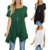 Women's Fashion Casual Irregular Ruffle Round Neck Short Sleeve Tops