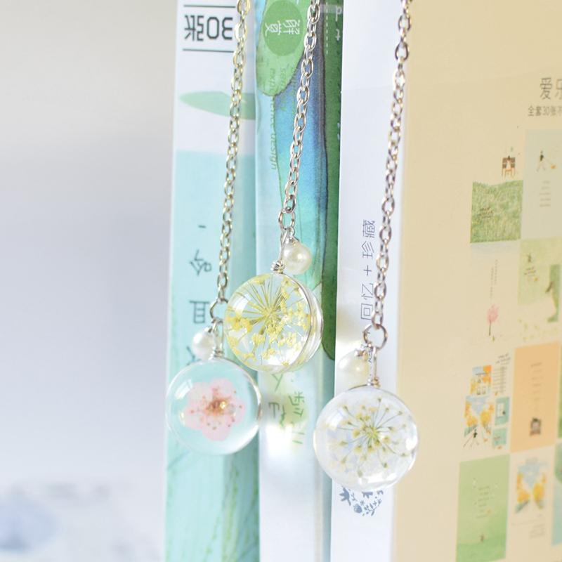 Alloy Feather Bookmark Dried Flowers Pendant Book Marker Teacher Gift Student Stationery School Office Supply Escolar Papelaria