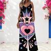 Women Spaghetti Strap Jumpsuit Retro Pop Art Star Heart Cosmic Print Wide Leg Pants With Pockets