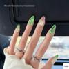 3D Almond-Shaped Transparent Ice Nails: Cat Eye Neon Green Flower Carving & Handmade Embossed Drill Manicure Tips