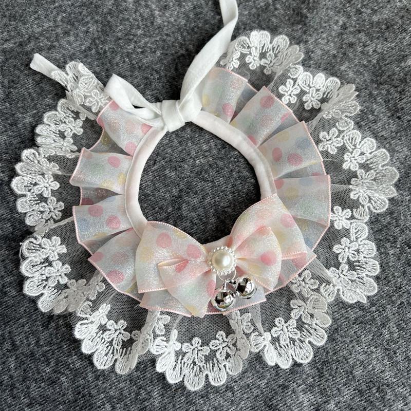 Cat Dog Bibs Collar Floral Embroidery Lace Neck Scarf For Pet Bowknot Accessories Necklace Strap Bandanas