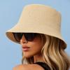 Chapeau seau uni d'été coréen, Chapeau de pêcheur tissé décontracté polyvalent, Casquette de soleil pliable respirante et légère