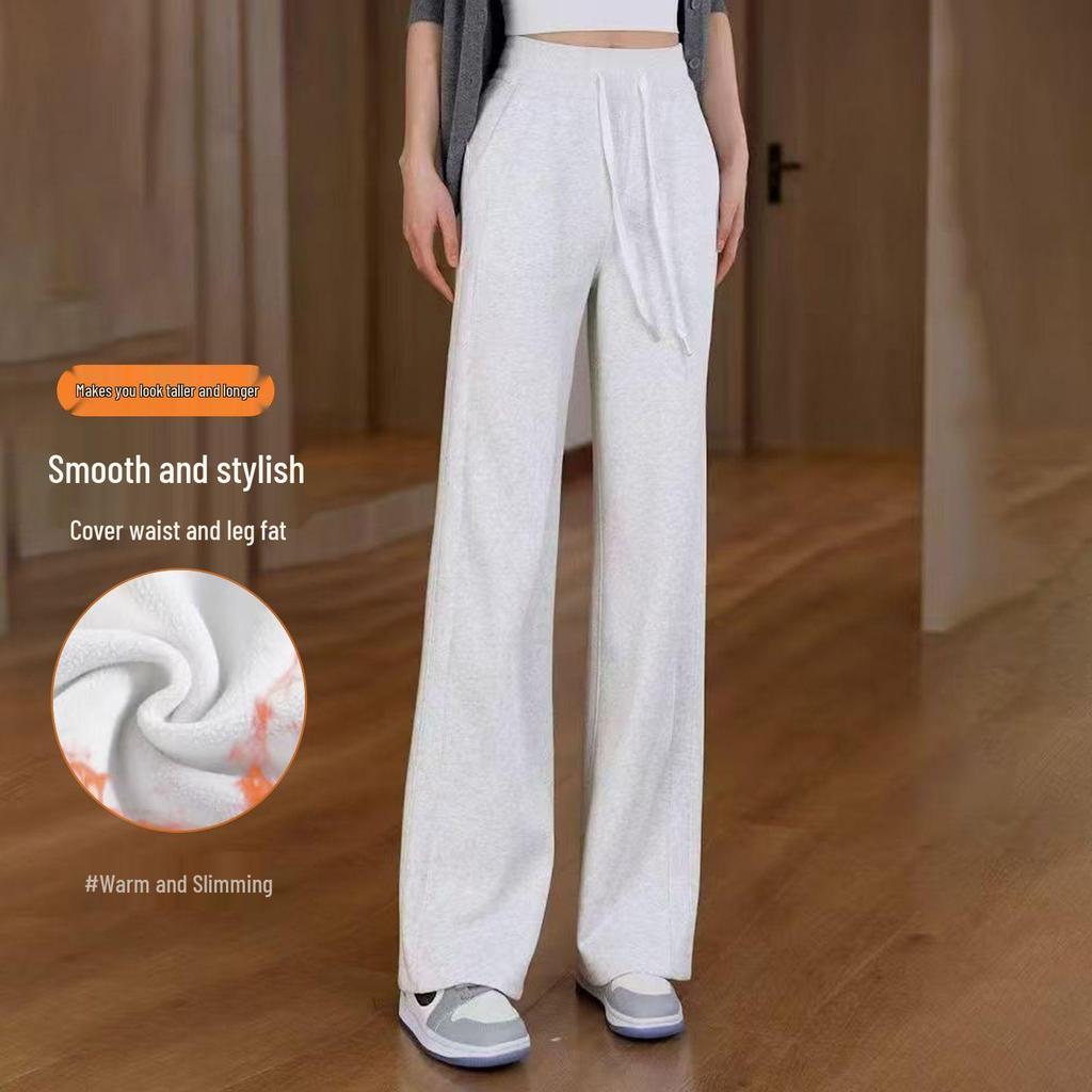 Winter Plus Velvet Wide-Leg High-Waisted Pants - Women's Loose, Slimming, Thickened and Drape Style.