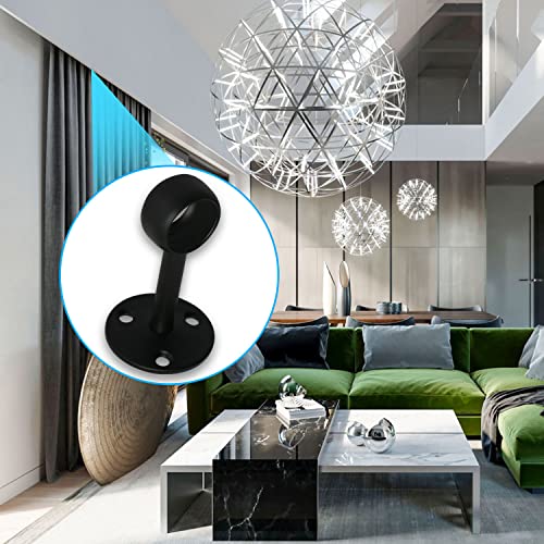 Ohamtes 4-Piece Stainless Steel Matte Black Flange Rod Bracket for 19mm (3/4") Pipe Hole Diameter, Curtain Rod, Shower Curtain Rod Ceiling Mount Brack