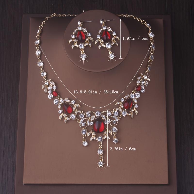 High-end and Stylish New Design Necklace + a Pair of Earrings Set with Red and Green Water Drop Pendants, Bridal Accessories, Evening Party