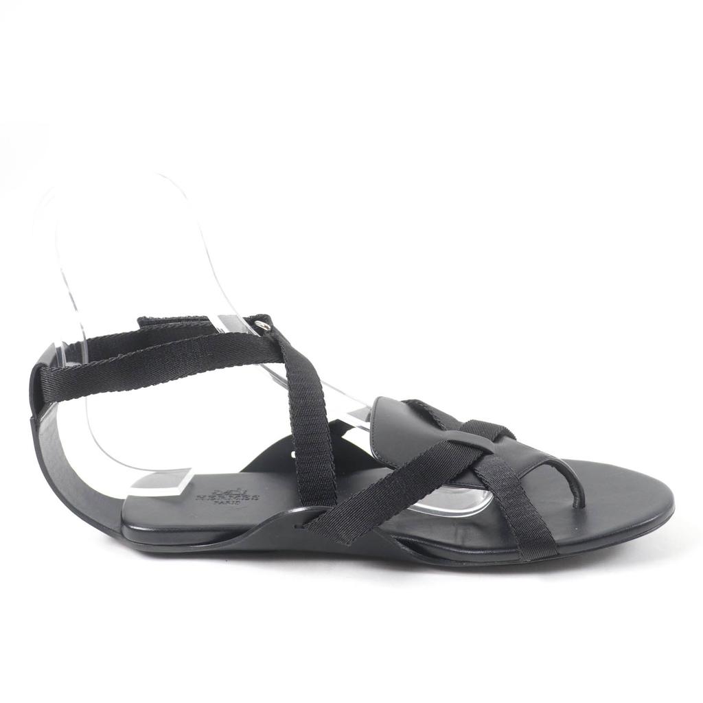 Great HERMES Sandals Aura Ankle Strap Black Leather Women 38 201063Z Used