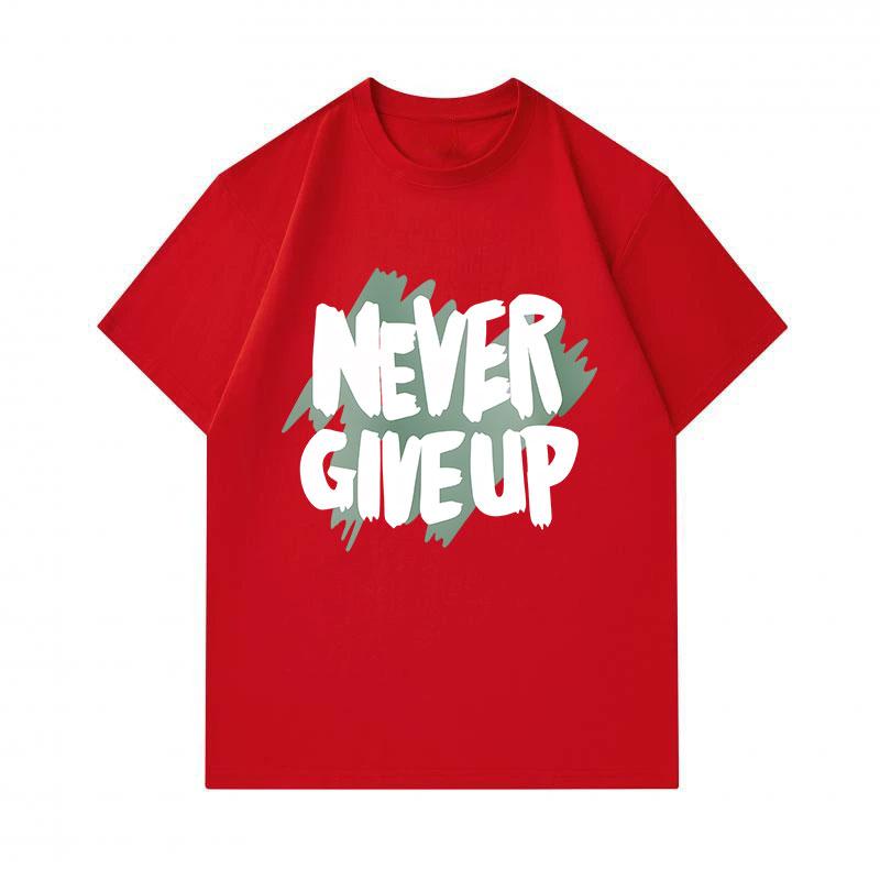 Men's 100% Cotton Crew Neck Short Sleeve T-Shirt, Never Give Up Inspirational Slogan Print Casual Comfortable Soft Tee for Daily Wear Street Fashion T