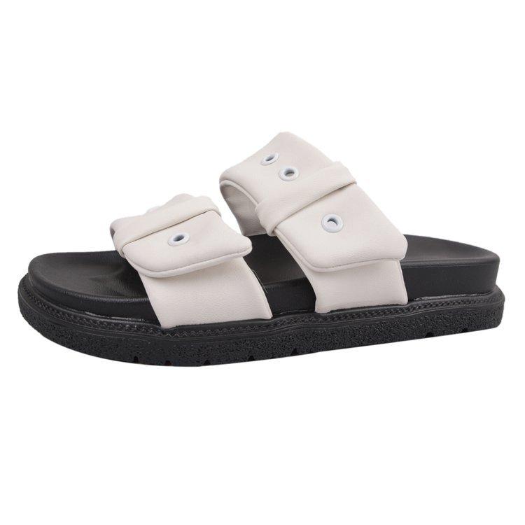 Fashion Beach Shoes Glitter Slides Slippers Women Summer Low Platform Pantofle Fashion Soft Rome Belt Buckle Slingback Sandals Slipper