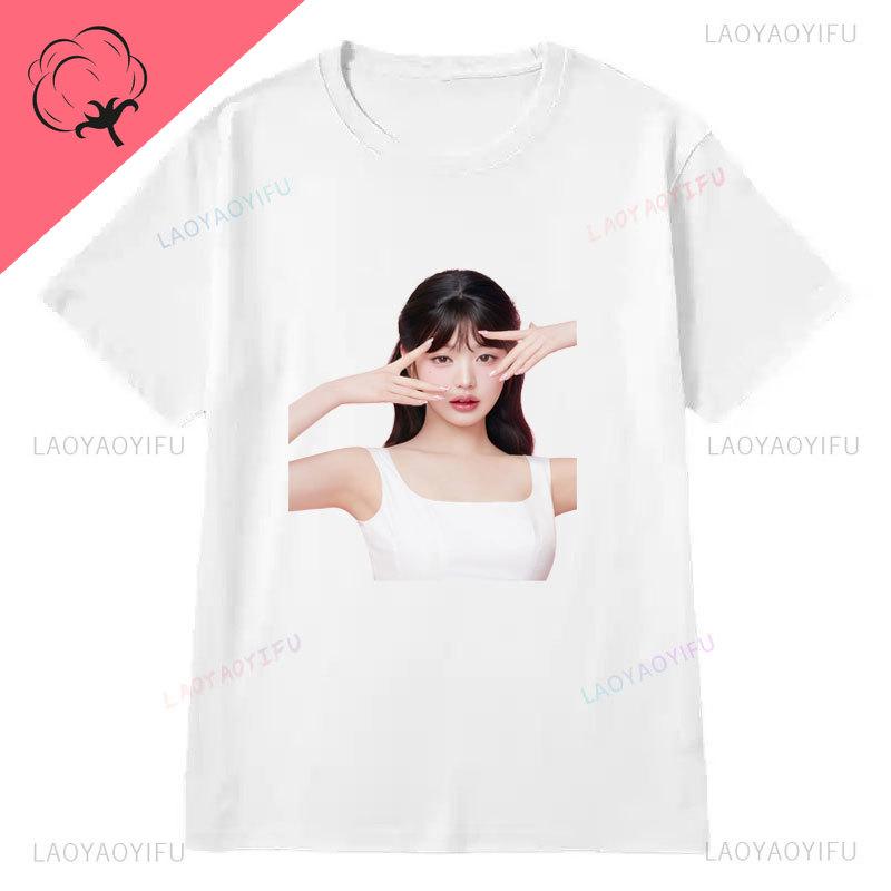 Korea Famous Star Jang Wonyoung Portrait Fans Shirt Trendy Casual Popular Fashion Pure Cotton Short Sleeve Camisa Y2k Clothes