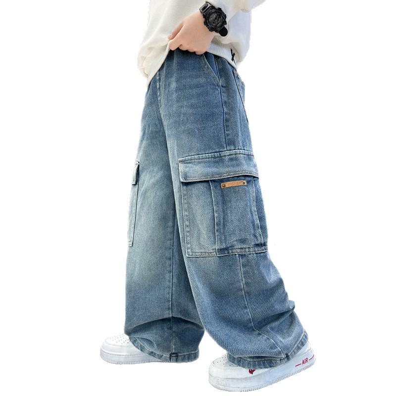 Boys' Straight Leg Jeans - Loose Fit, Trendy Workwear for Ages 6-12 (Spring/Autumn)