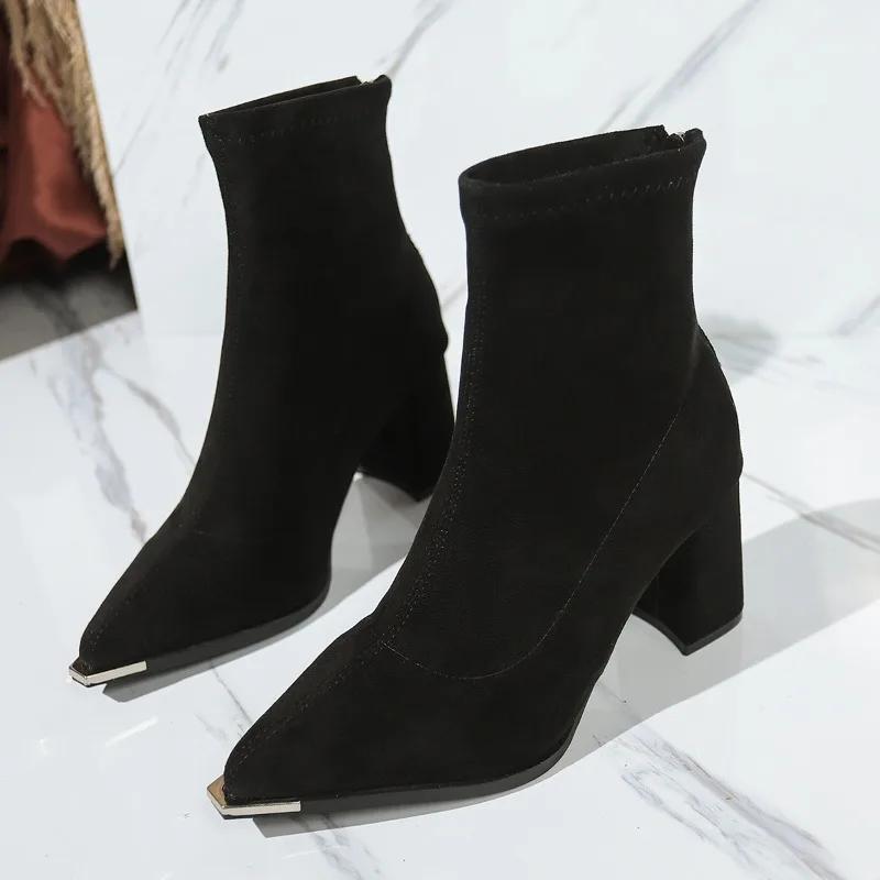 Autumn Winter Pointed Toe Stretch Slim Women Ankle Boots Fashion Sexy Pointed Toe Stripper Party Short Booties Zapatos De Mujes