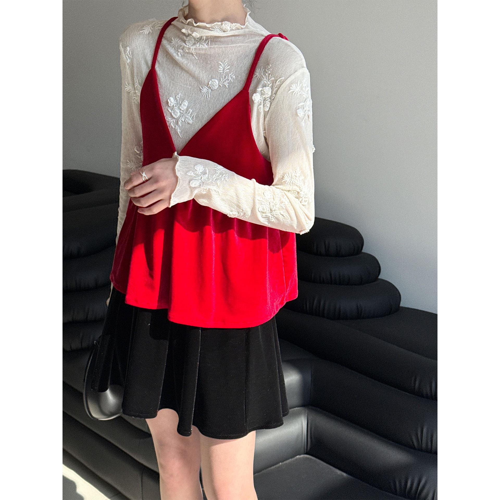 LUXI Women s Elegant Korean-Style Velvet Camisole with V-Neck Medium