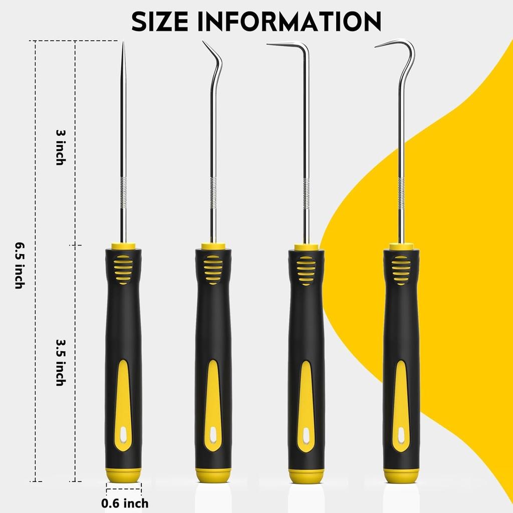 4 Pack Precision Hook & Pick Set, Mechanic O Ring Tools with Ergonomic Handle