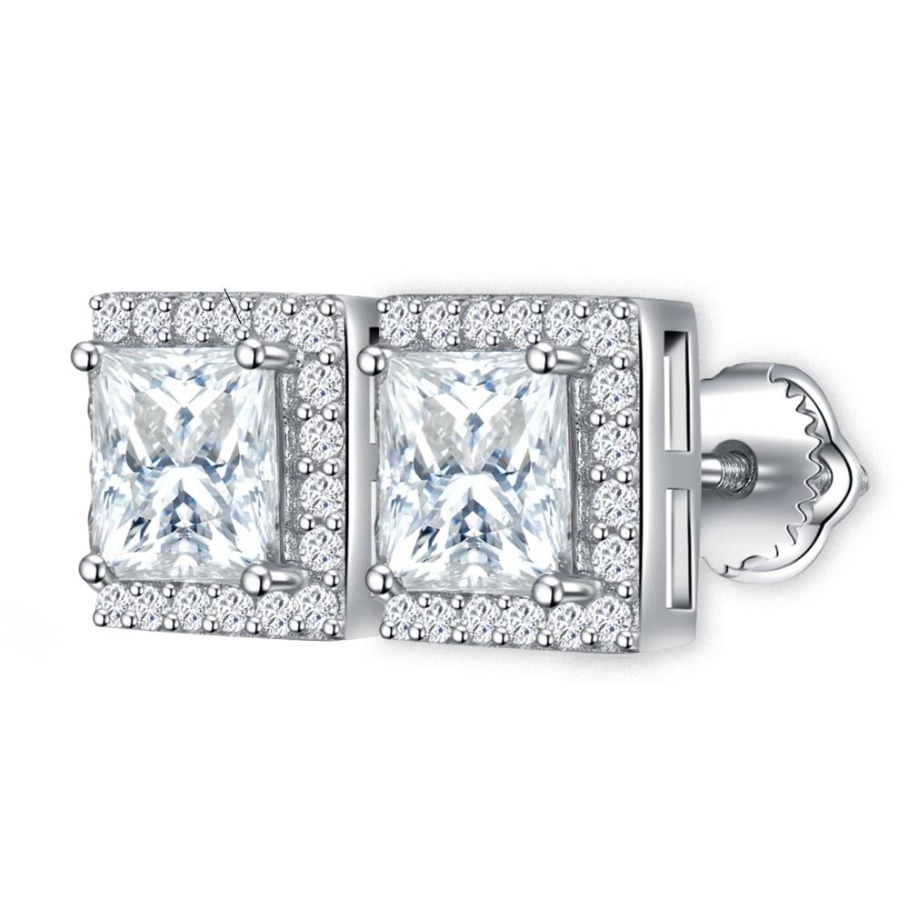 Trend Design Sense Orecchini quadrati in argento sterling S925 con moissanite di alta qualità, modelli da uomo e da donna, orecchini a bottone alla moda