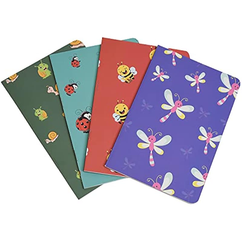 Papboo A5 Handy, Easy To Carry Unruled, Plain, Cute Creatures Notebooks for Everyone Set of 4 for Doodling, Writing, Not