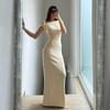 European and American Summer Slanted Shoulder Single Shoulder Twisted Slim Fit Solid Color Dress