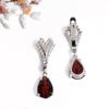 Love and hope natural Mozambique garnet V-shaped design silver Ring Earrings set light luxury jewelry for women