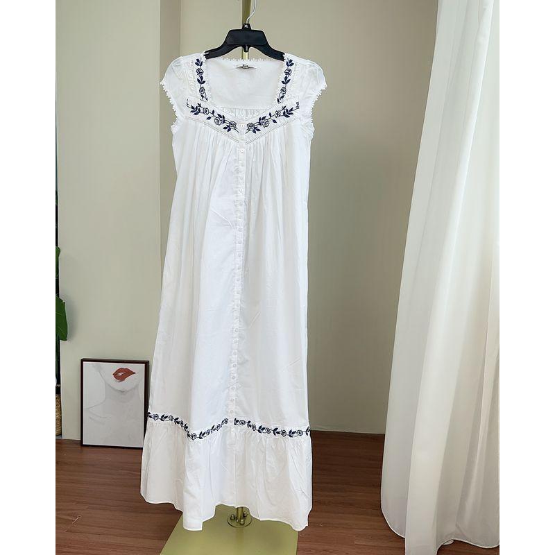 

British EW Princess Dress Retro Short sleeve Can Be Worn outside Long dress Lace Dress Women Loose Temperament Nightdress Two white short sleeve Long Cardigan woven XXS